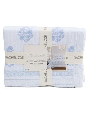 Rachel Zoe Blue Floral Quilted Cotton Quilt Set